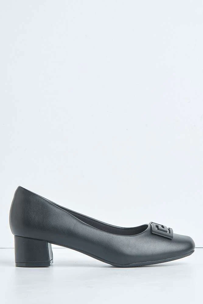 Uroosa Patterned Detail Block Heel Court Shoes - Image 4