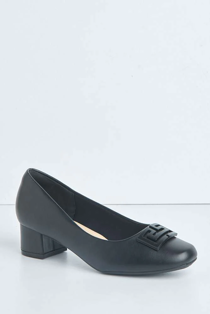 Uroosa Patterned Detail Block Heel Court Shoes - Image 5