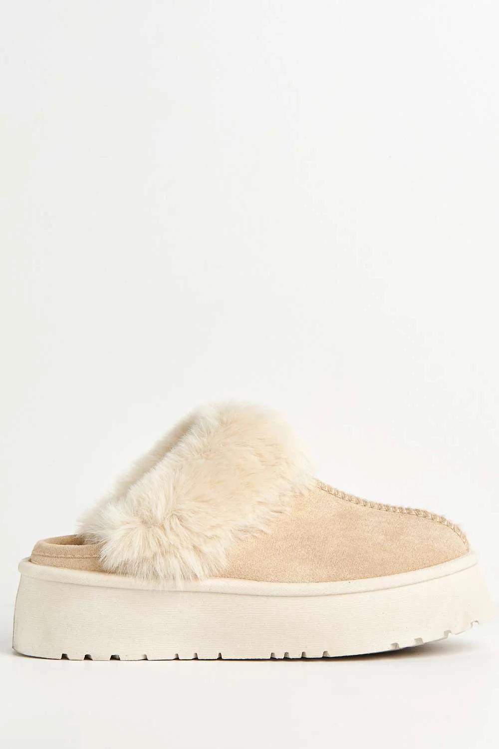 Ursella Faux Fur Lining Flatform Slippers in Beige - Image 5