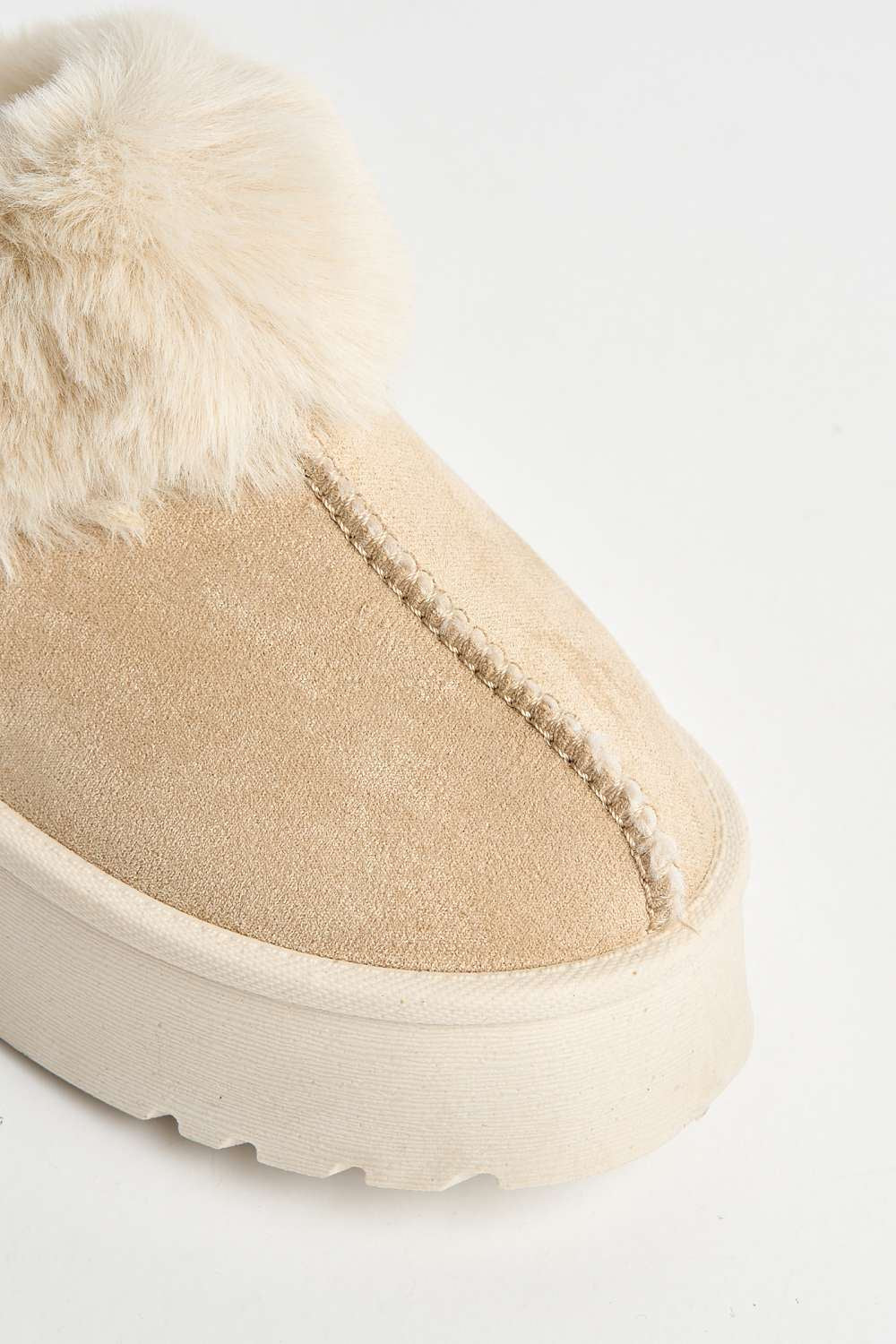 Ursella Faux Fur Lining Flatform Slippers in Beige - Image 6