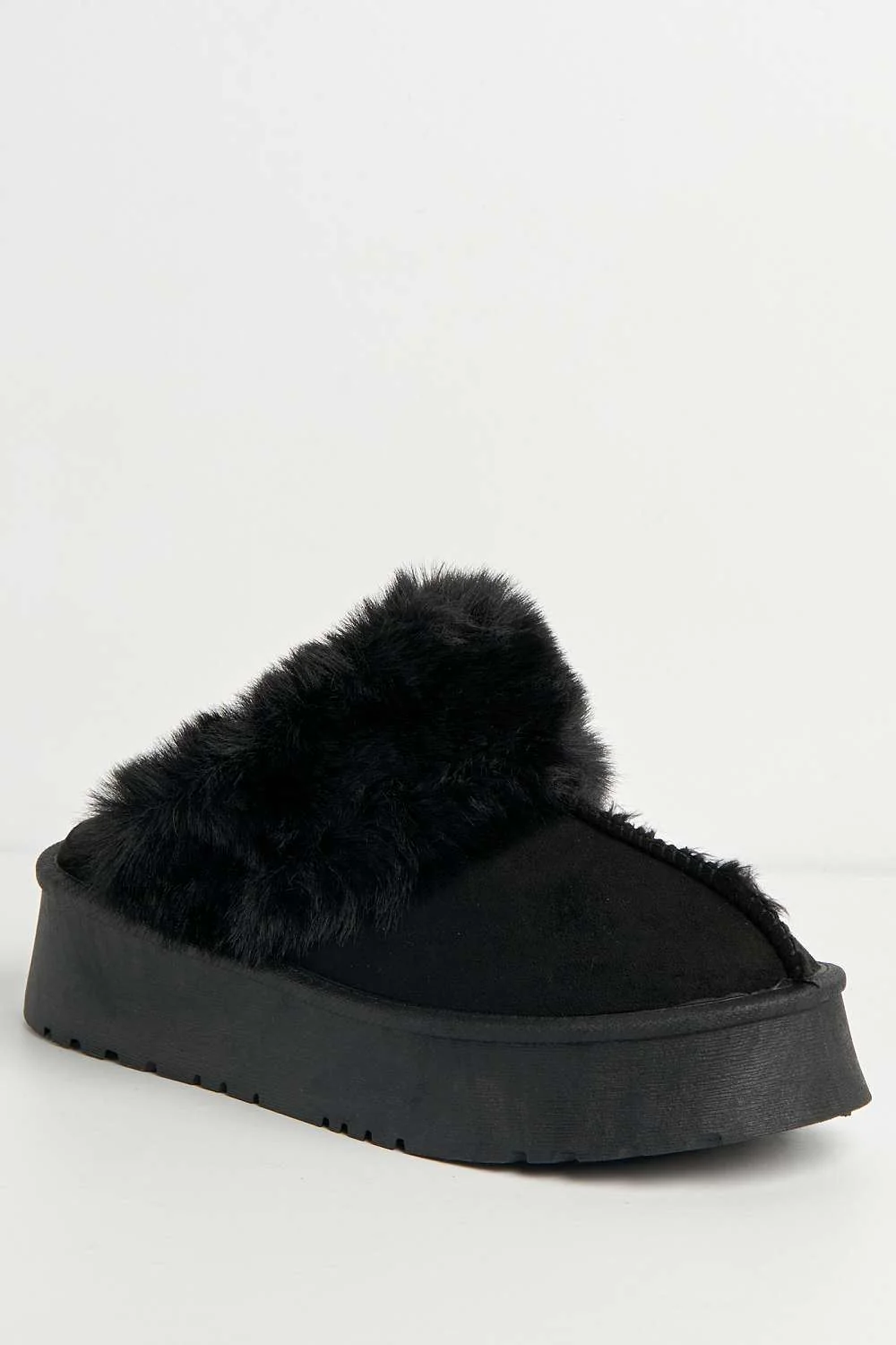 Ursella Faux Fur Lining Flatform Slippers in Black - Image 4