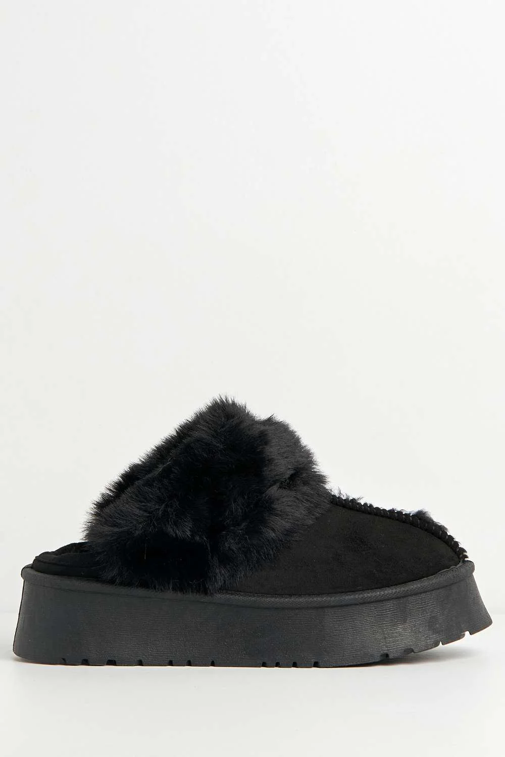 Ursella Faux Fur Lining Flatform Slippers in Black - Image 5