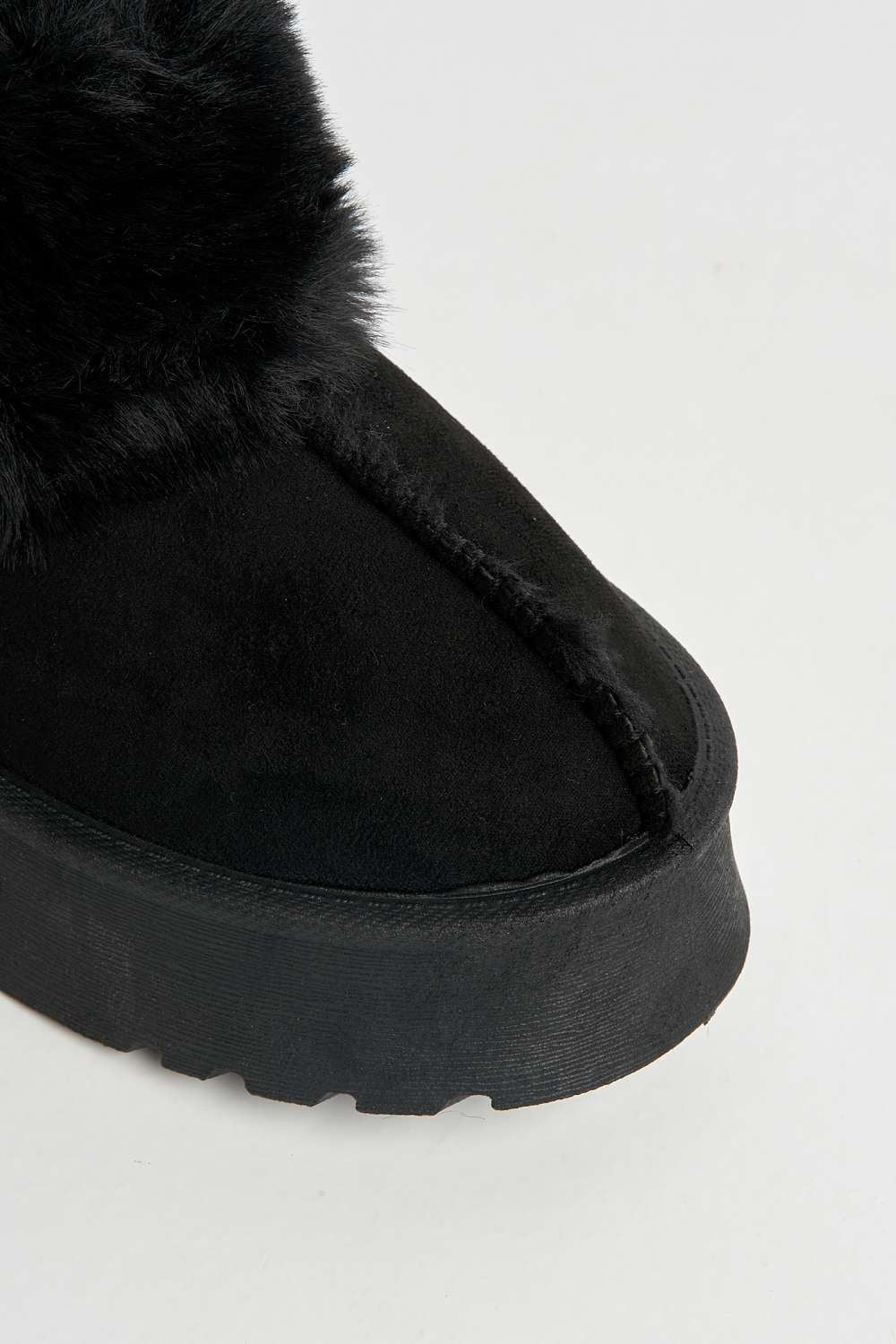 Ursella Faux Fur Lining Flatform Slippers in Black - Image 6