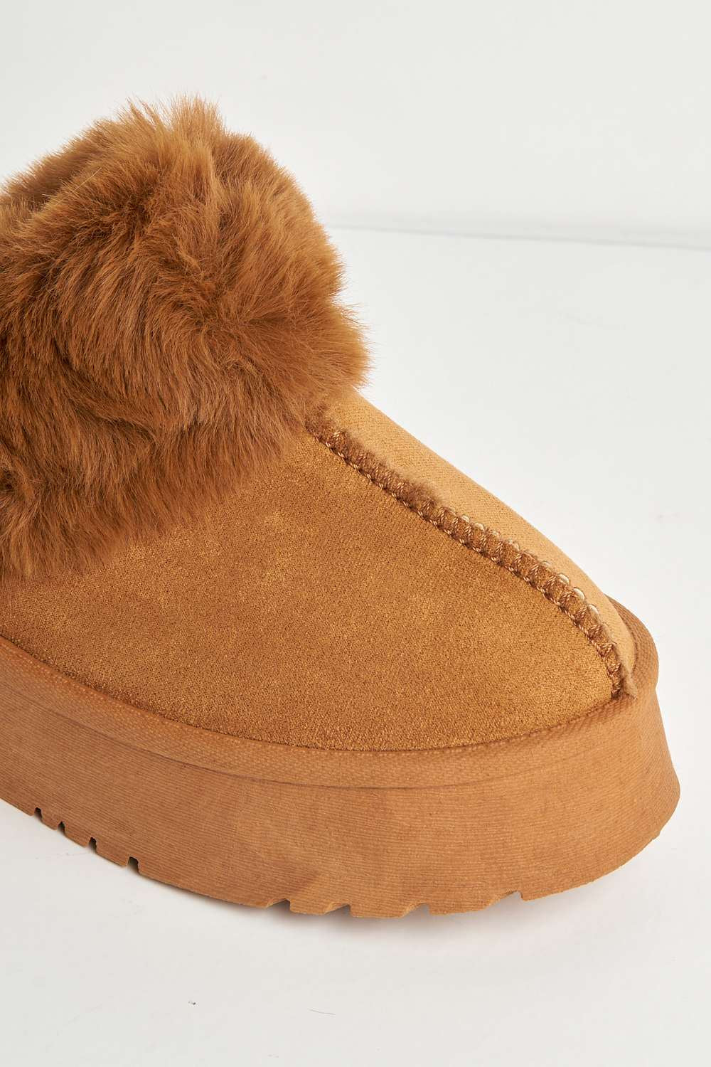 Ursella Faux Fur Lining Flatform Slippers in Camel - Image 6