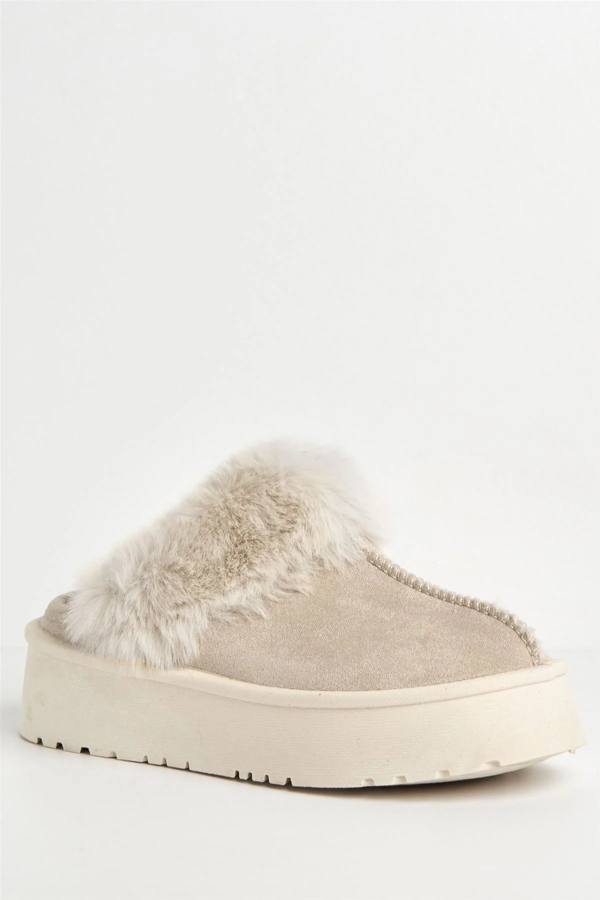Ursella Faux Fur Lining Flatform Slippers in Sand - Image 4