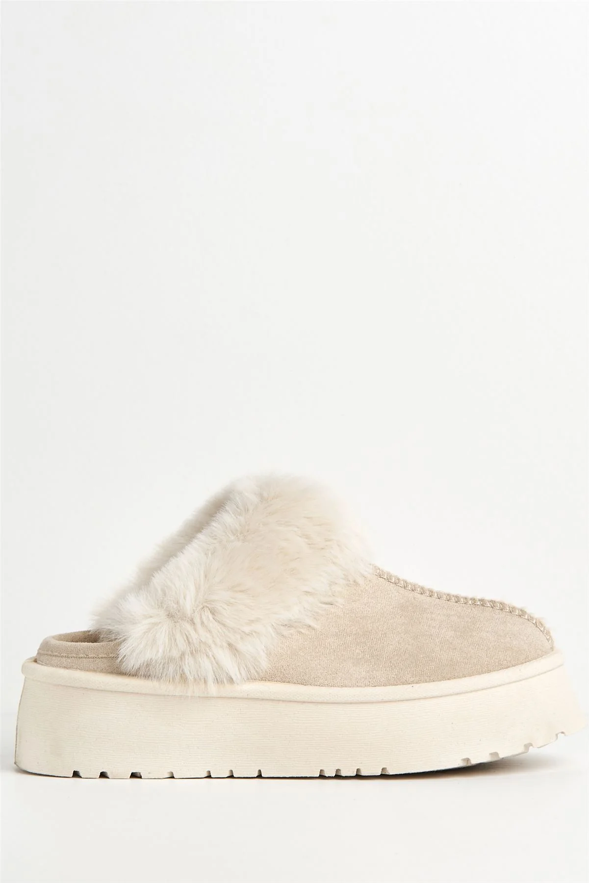 Ursella Faux Fur Lining Flatform Slippers in Sand - Image 5