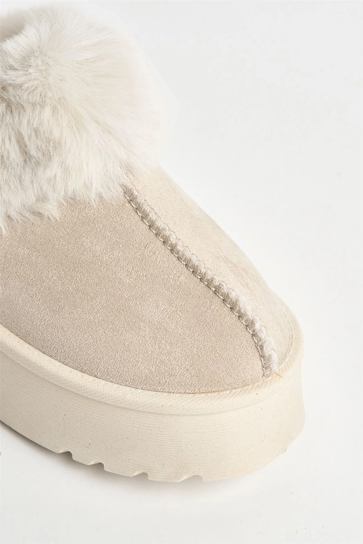 Ursella Faux Fur Lining Flatform Slippers in Sand - Image 6