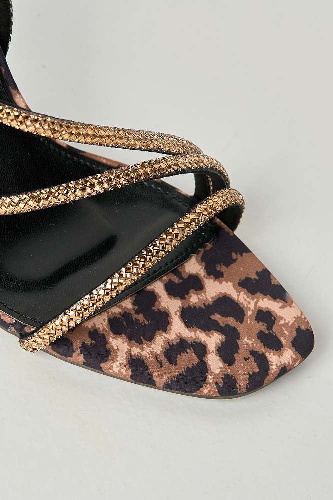 Val 3 Diamante Band Stiletto Heeled Sandals in Leopard - Image 5