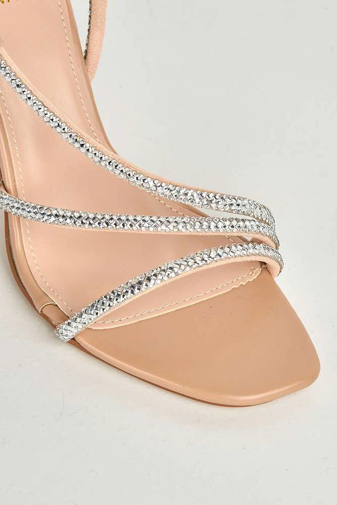 Val 3 Diamante Band Stiletto Heeled Sandals in Nude - Image 5