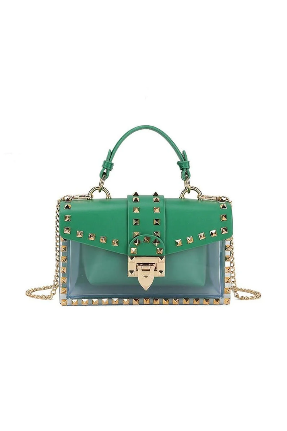 Valli Studded Top Handle Bag in Green