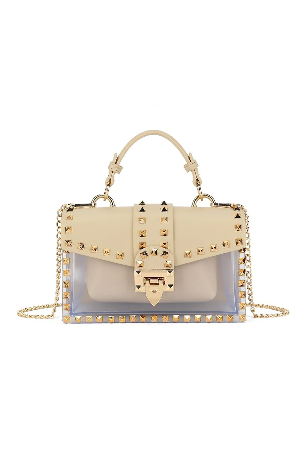 Valli Studded Top Handle Bag in Nude