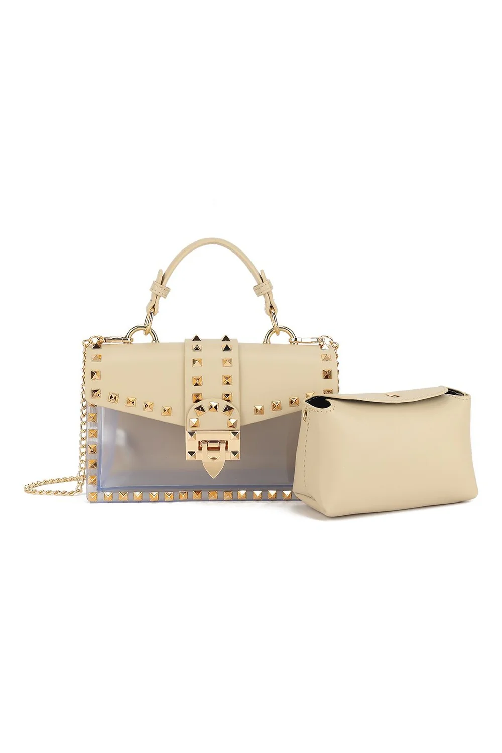 Valli Studded Top Handle Bag in Nude - Image 3