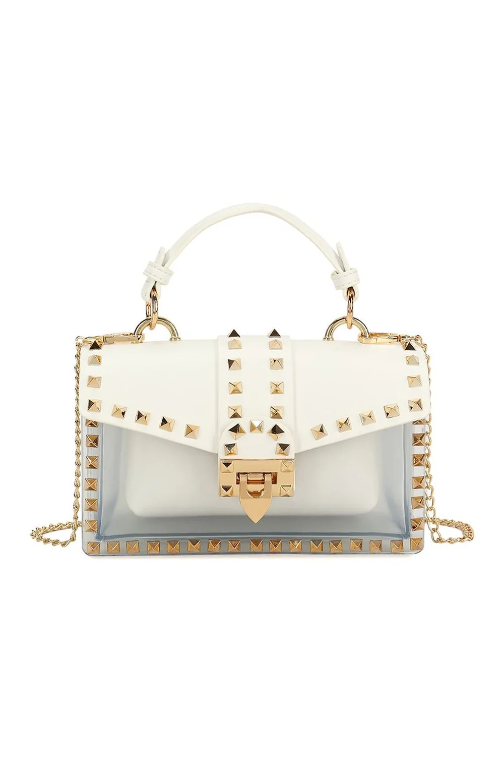 Valli Studded Top Handle Bag in White