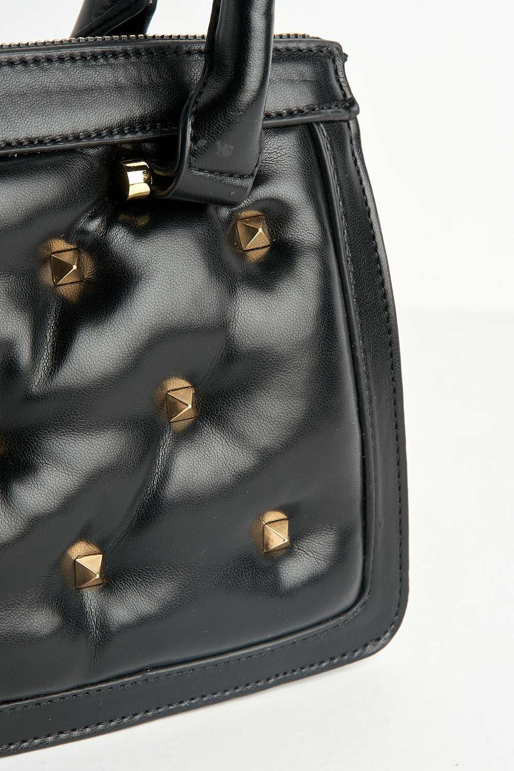 Varia Stud Detail Quilted Top Handle Mini Bag in Black - Image 3