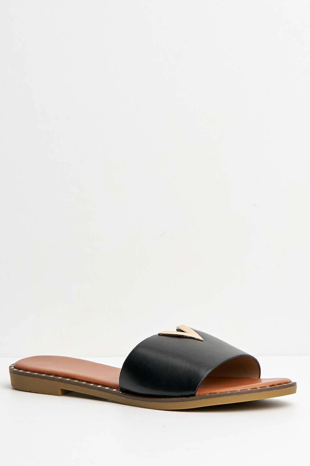 Veena V-Detail Slip-On Sliders in Black - Image 4