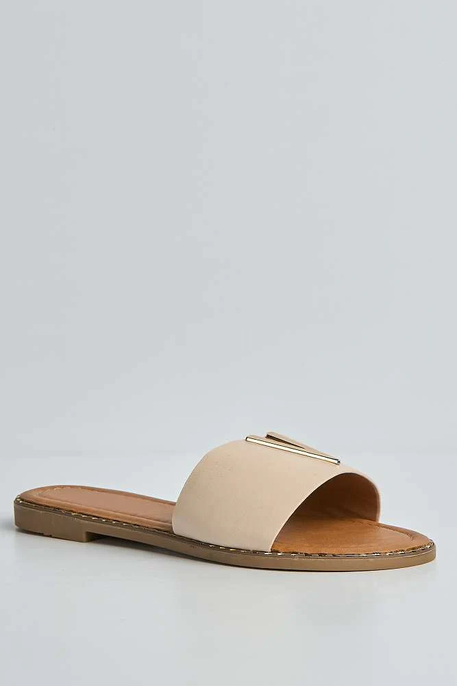 Veena V-Detail Slip-On Sliders in Nude - Image 4