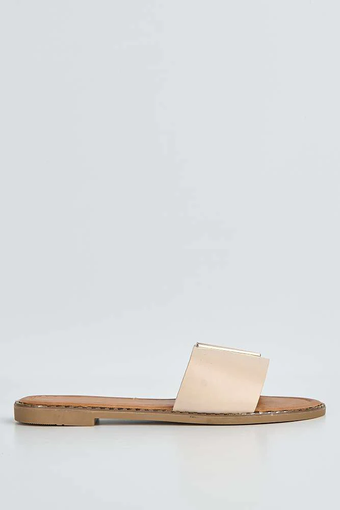 Veena V-Detail Slip-On Sliders in Nude - Image 6
