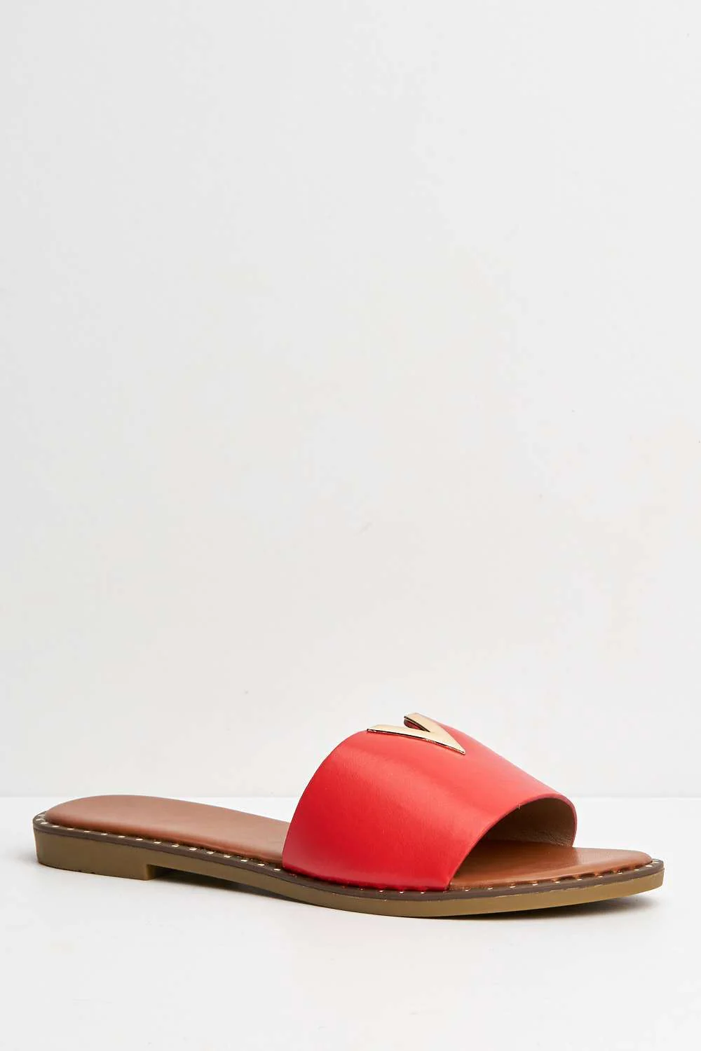 Veena V-Detail Slip-On Sliders in Red - Image 4