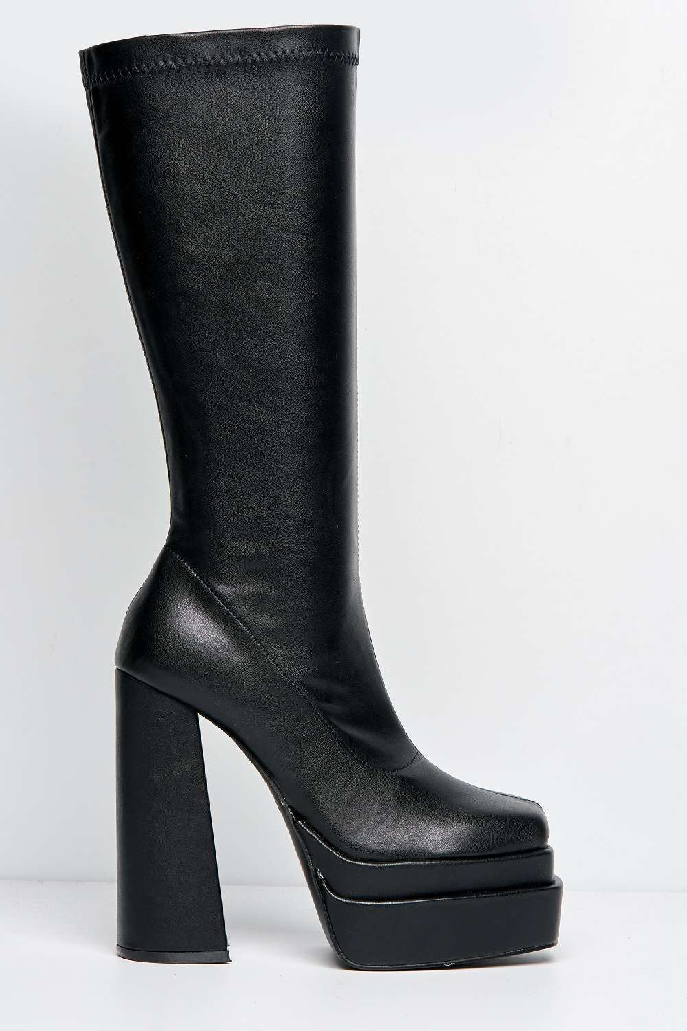 Veraya Square Toe Platform Block Heel Calf Boots in Black - Image 5