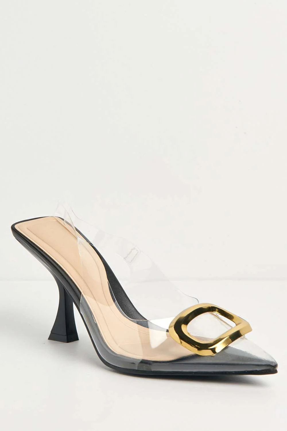 Veronica Buckle Detail Perspex Sling Back Court Shoes in Black - Image 4