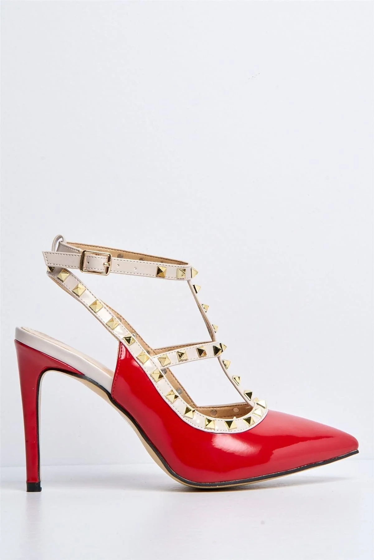 Vienna Studded Anklestrap Heels in Red Patent - Image 5