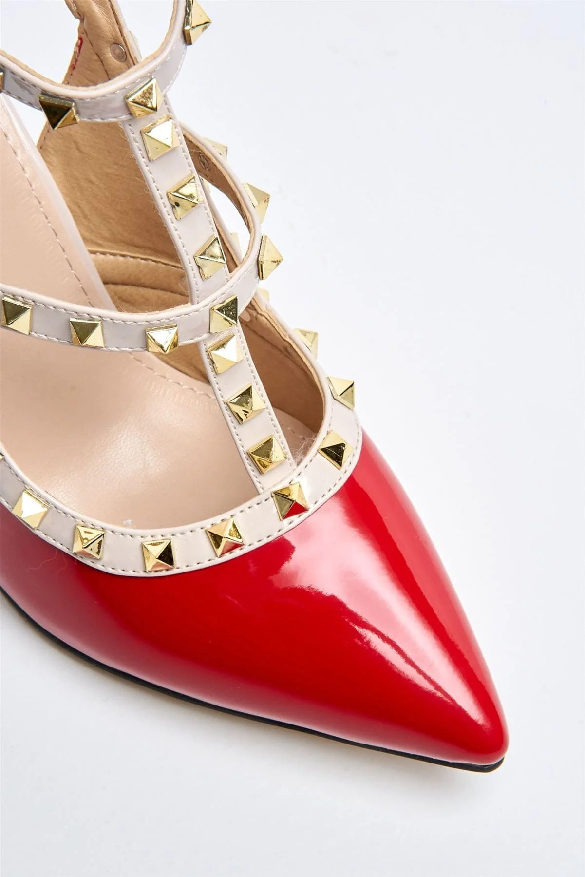 Vienna Studded Anklestrap Heels in Red Patent - Image 6