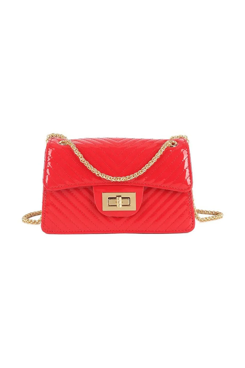 Vinnie Quilted Patent Side Bag in Red