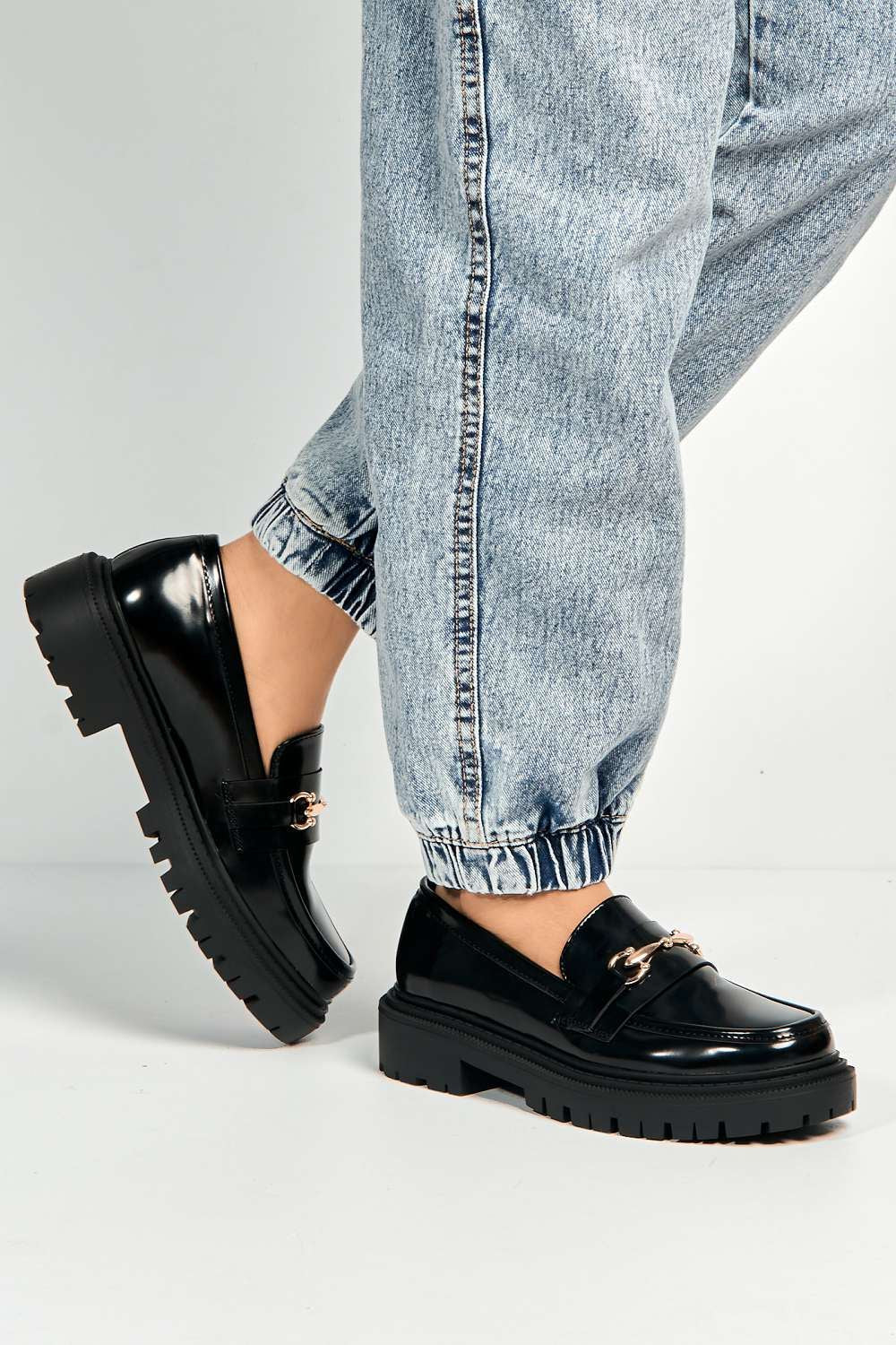 Visna Chain Link Detail Chunky Loafers in Black Matt - Image 3
