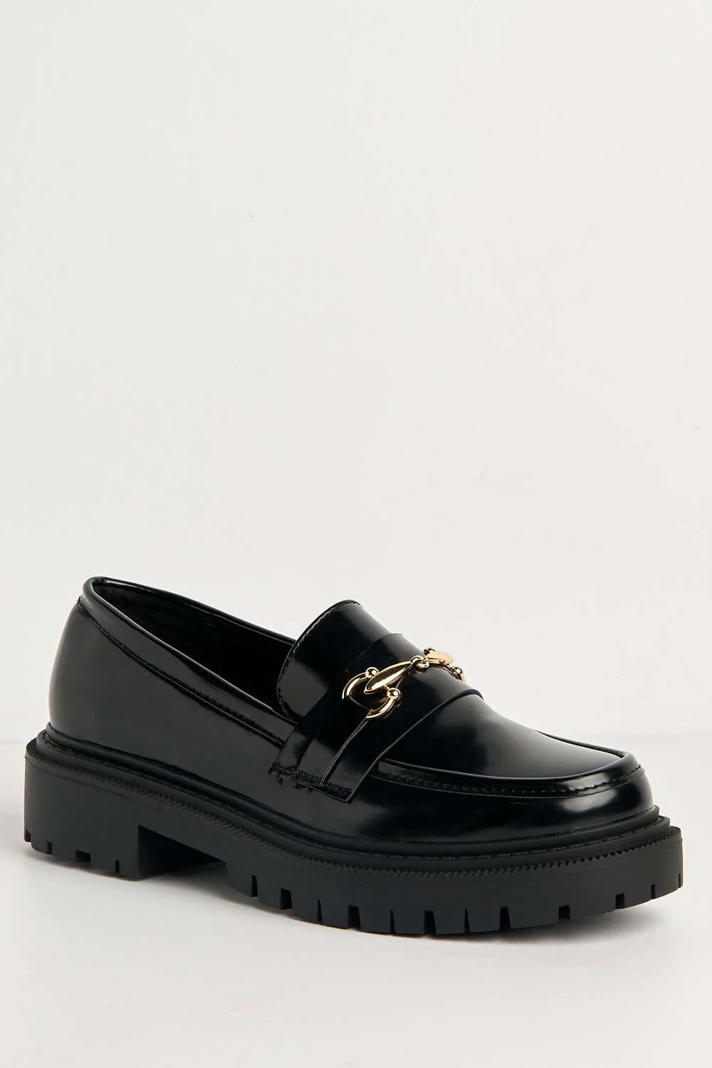 Visna Chain Link Detail Chunky Loafers in Black Matt - Image 4