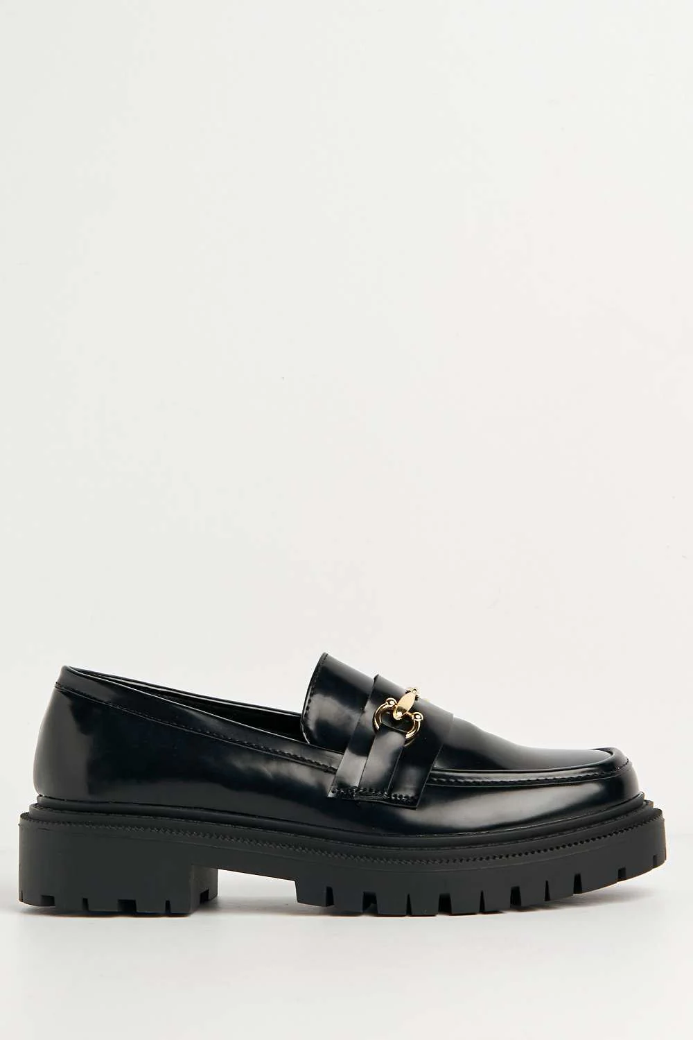 Visna Chain Link Detail Chunky Loafers in Black Matt - Image 5