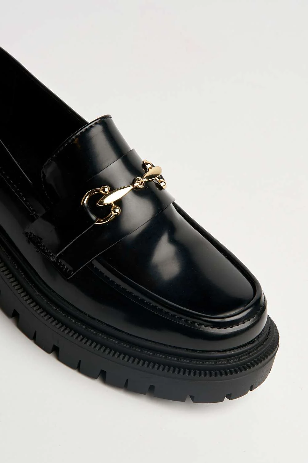 Visna Chain Link Detail Chunky Loafers in Black Matt - Image 6