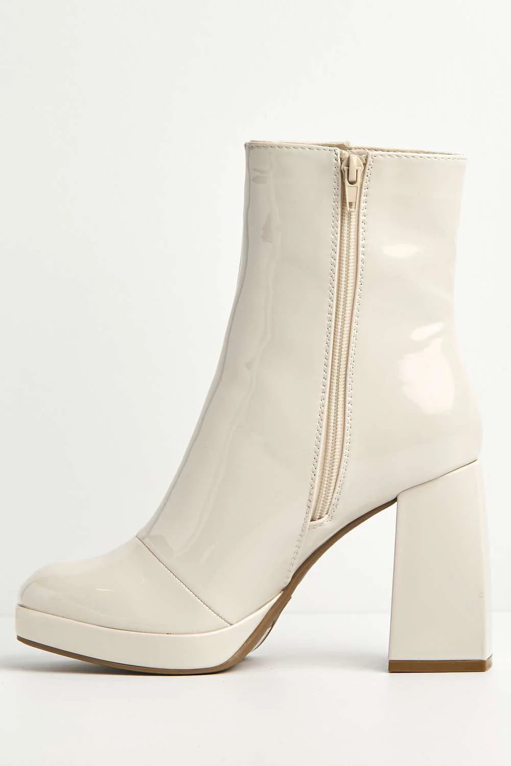 Vivika Side Zip Bock Heel Ankle Boots in Off-White - Image 6
