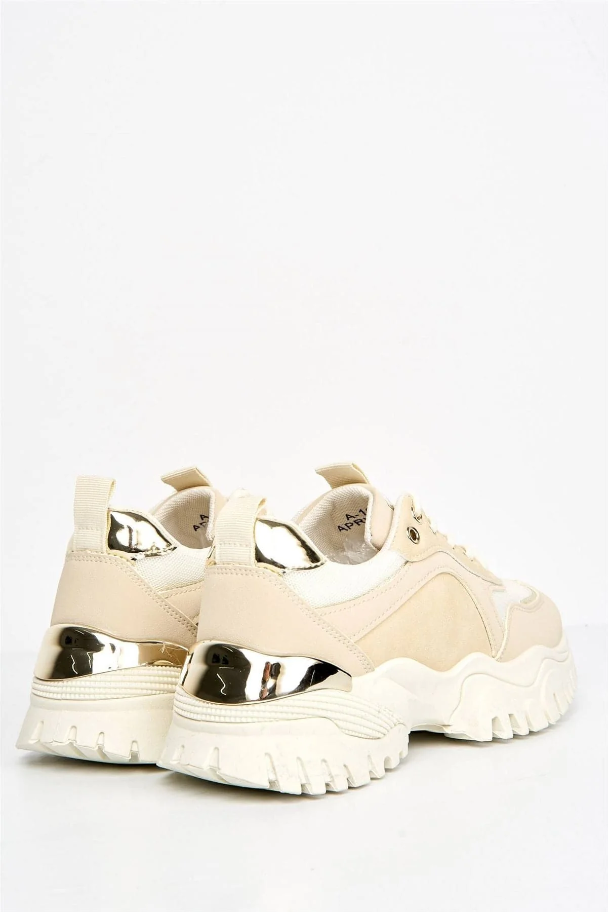 Volos Chunky Sole Gold Trim Trainer in Beige - Image 6