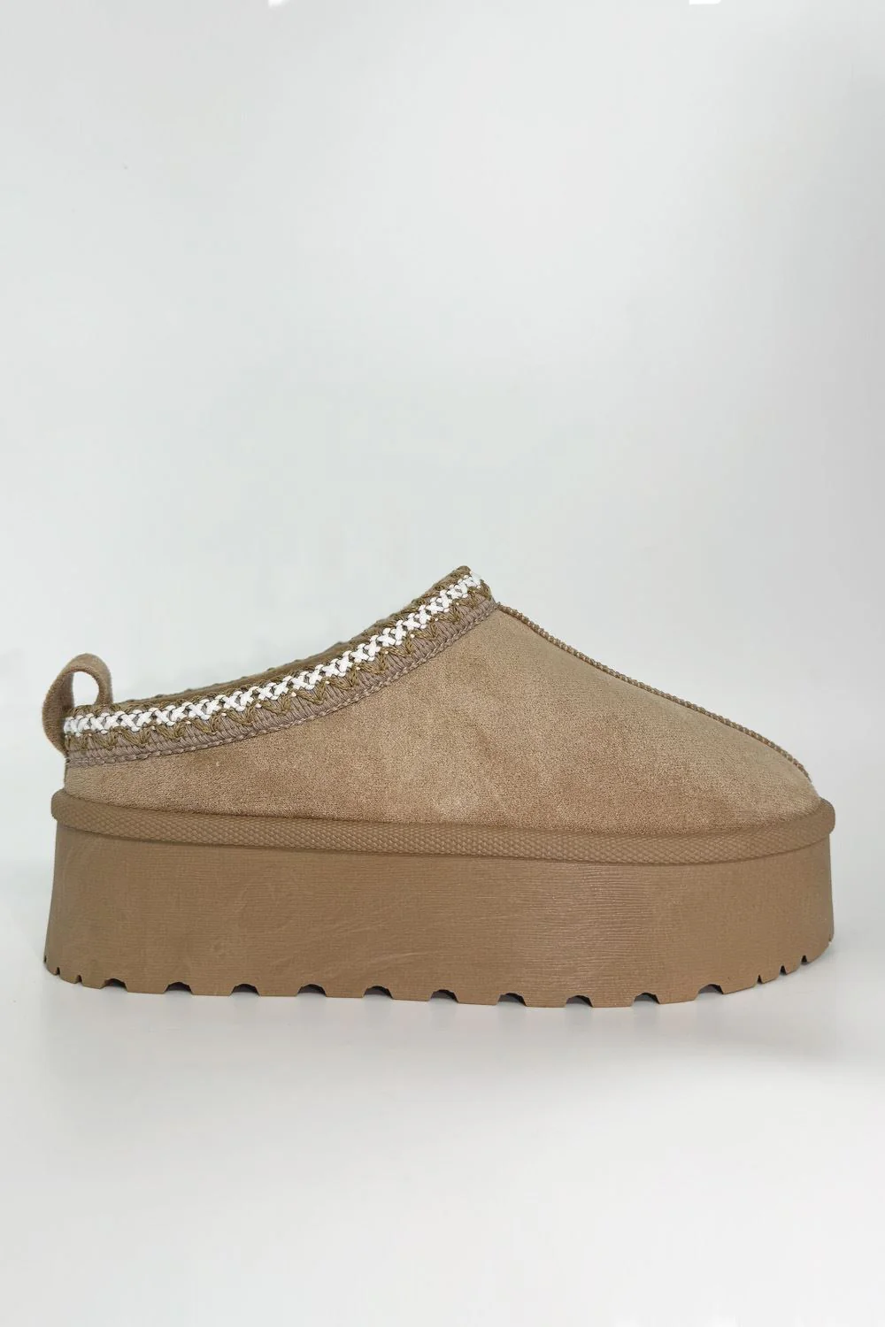 Astri Faux Fur Lining Knit Pattern Detail Flatform Slippers in Sand - Image 3