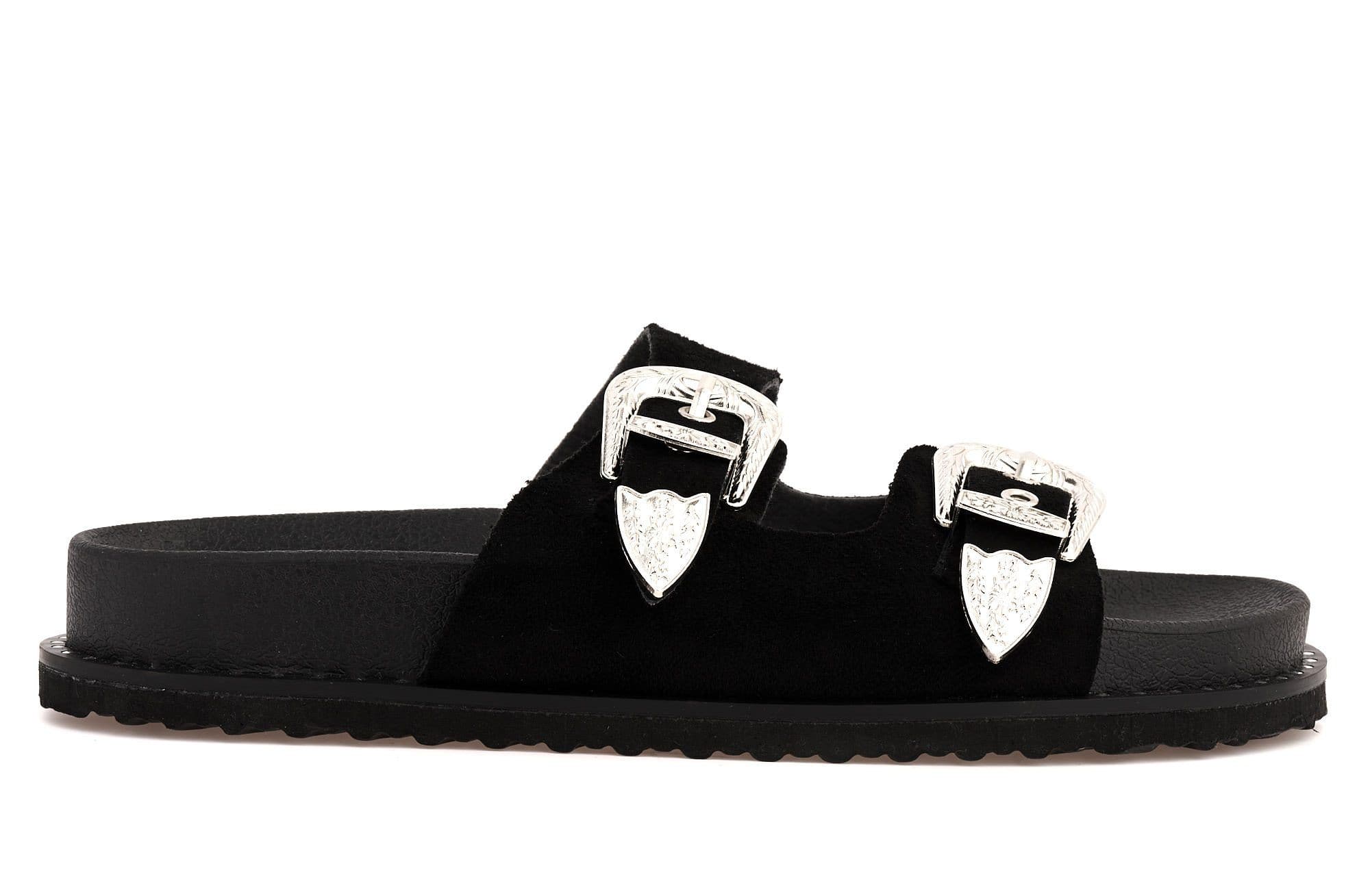 Who Knew 2 Strap Cowboy Buckle Slider in Black - Image 4