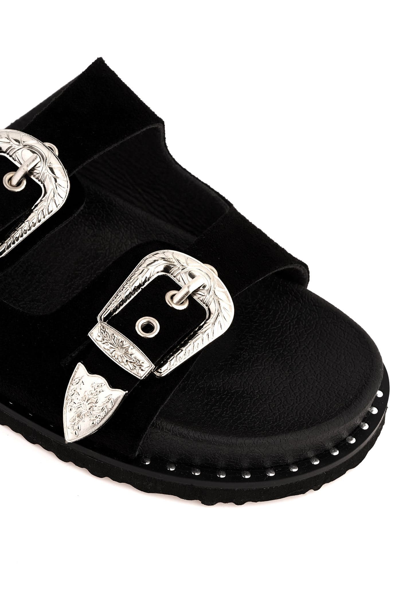 Who Knew 2 Strap Cowboy Buckle Slider in Black - Image 5