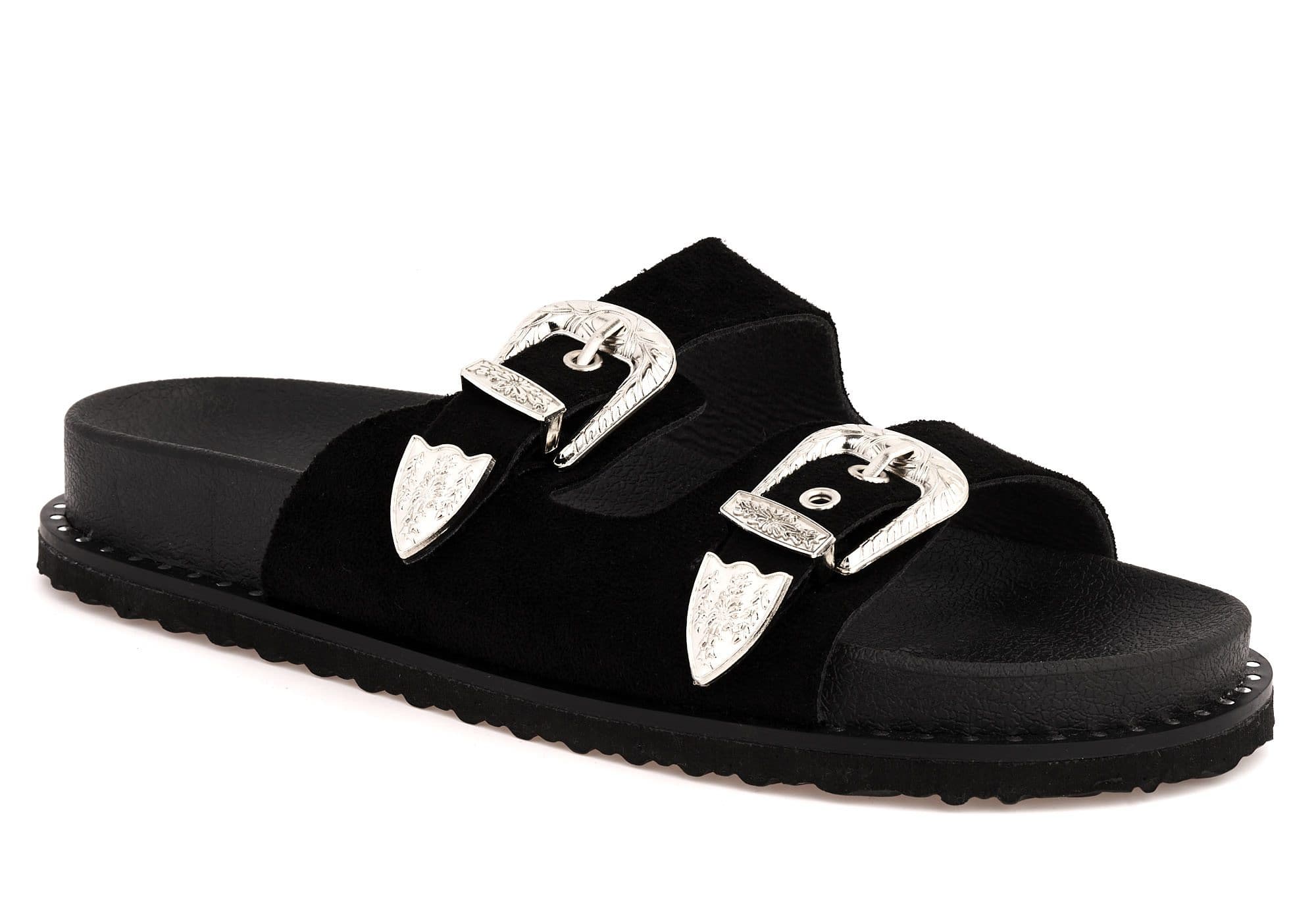 Who Knew 2 Strap Cowboy Buckle Slider in Black - Image 6