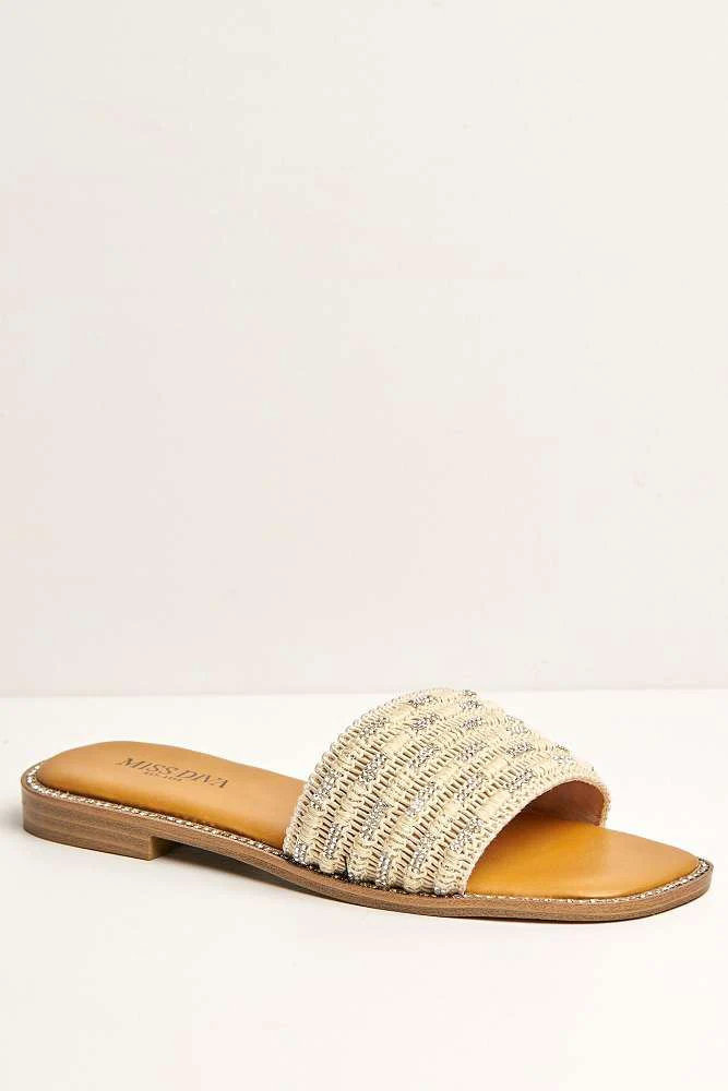 Wickee Diamante Detailed Sliders in Beige - Image 4