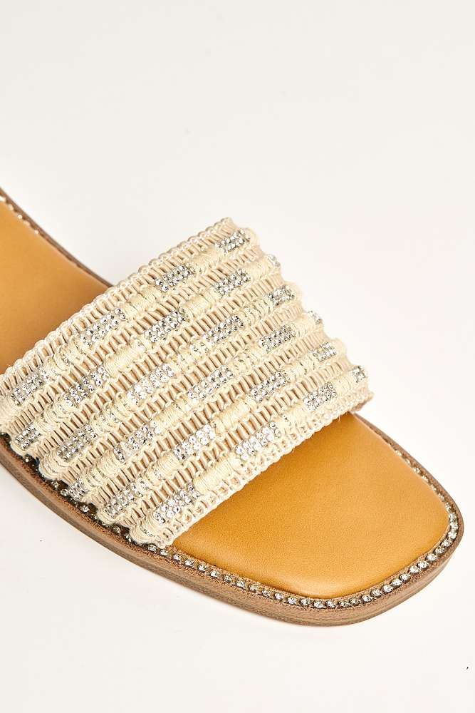 Wickee Diamante Detailed Sliders in Beige - Image 6