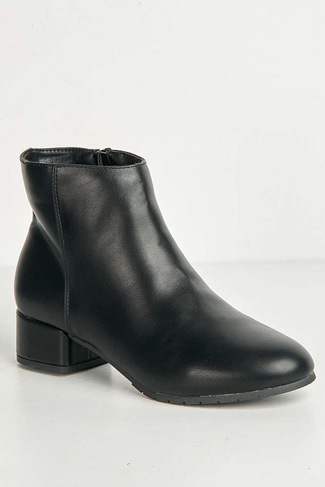 Wila Round Toe Low Block Heel Ankle Boots in Black Matt - Image 4