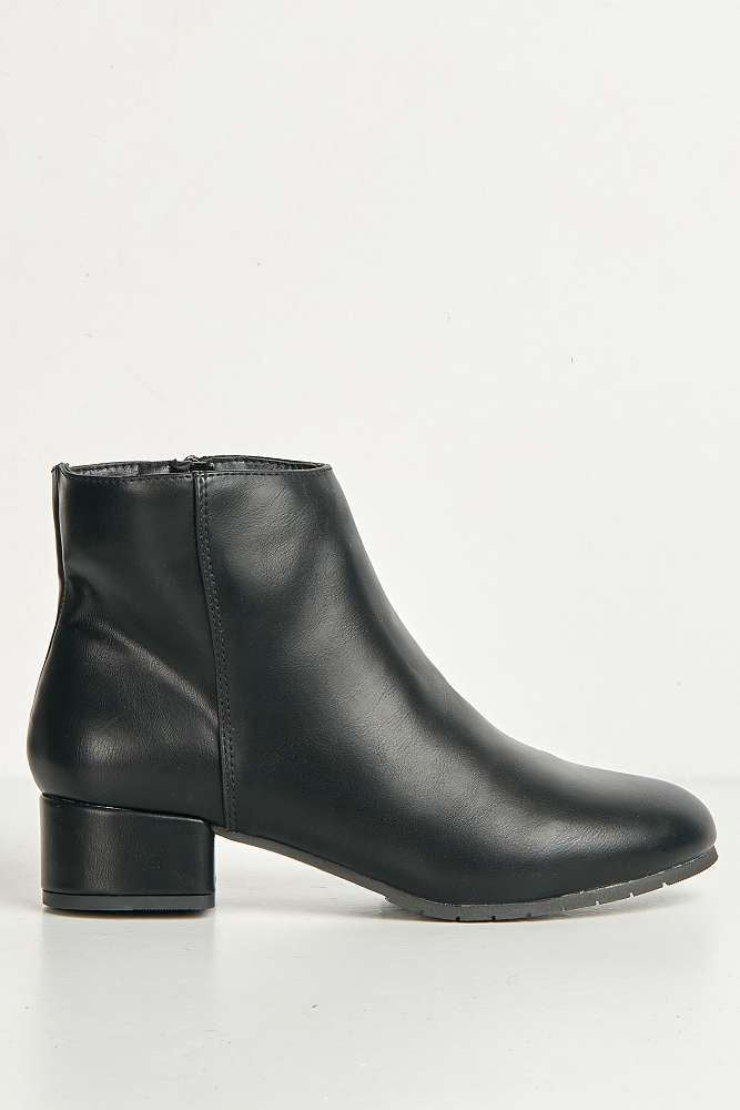 Wila Round Toe Low Block Heel Ankle Boots in Black Matt - Image 6