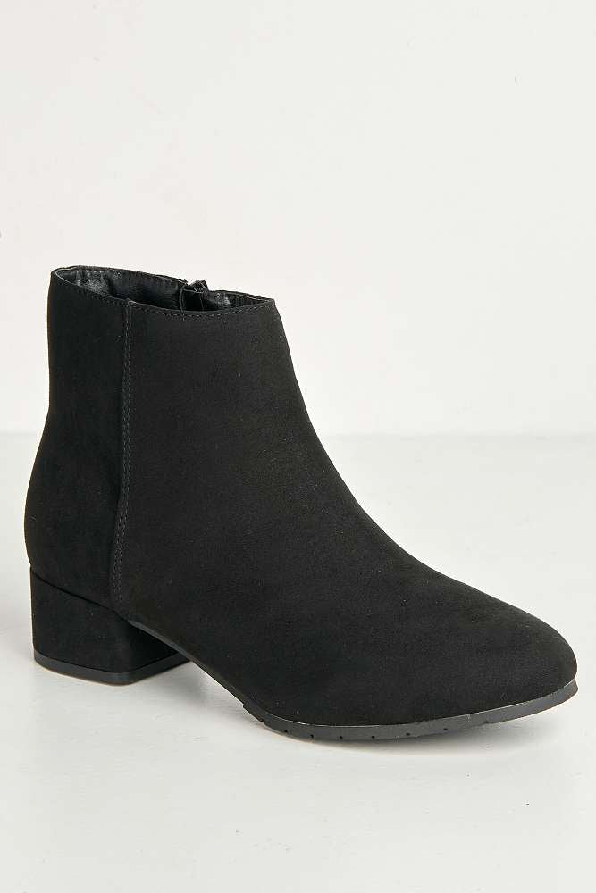 Wila Round Toe Low Block Heel Ankle Boots in Black Suede - Image 4