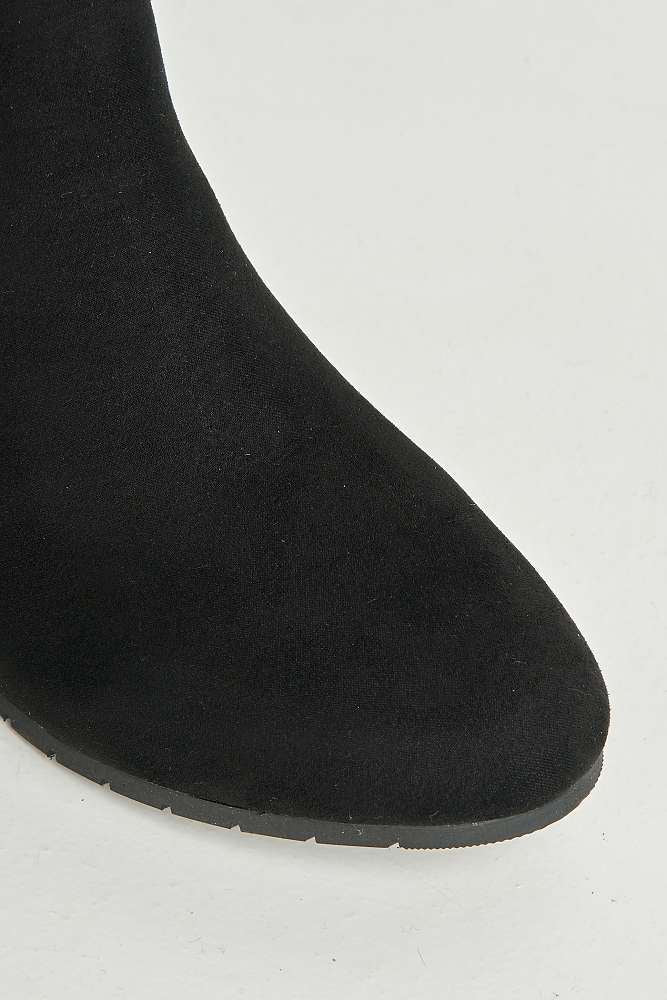 Wila Round Toe Low Block Heel Ankle Boots in Black Suede - Image 5