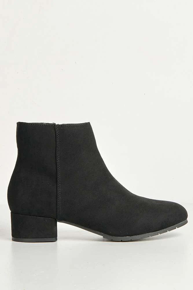 Wila Round Toe Low Block Heel Ankle Boots in Black Suede - Image 6