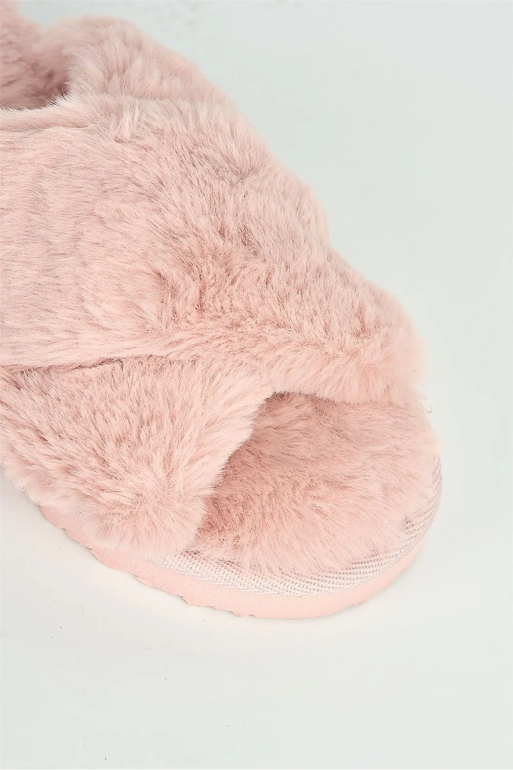 Wren Fluffy Crossover Strap Slippers in Pink - Image 6
