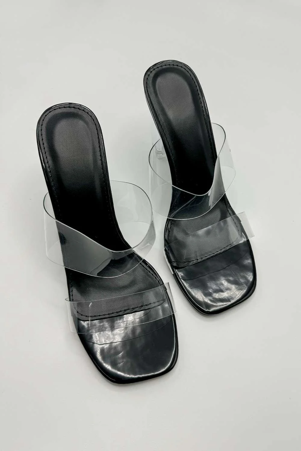 Yara Perspex Band Block Heel Mules in Black - Image 4