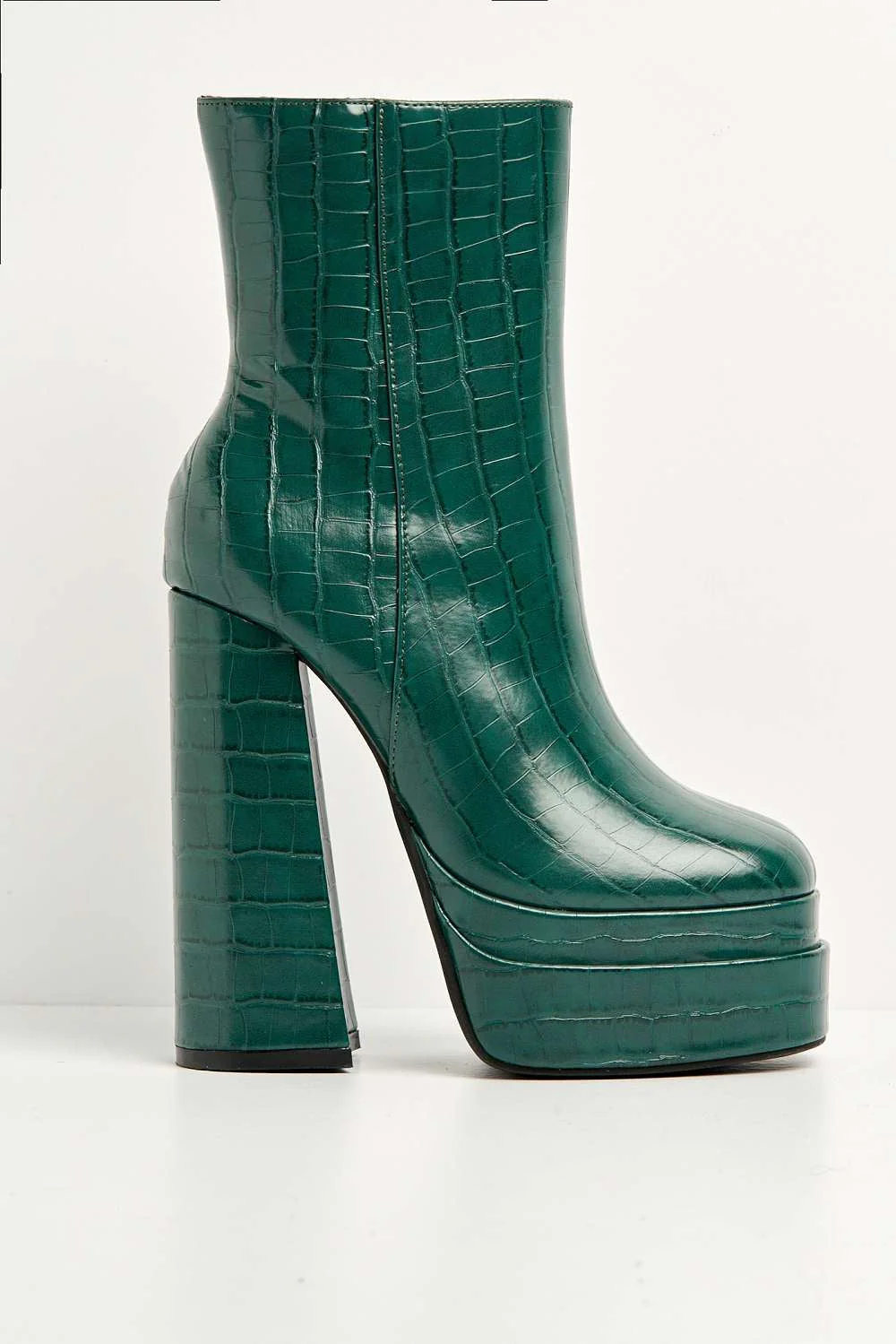 Yolanda Chunky Block Heel Platform Heeled Ankle Boots in Green Croc - Image 4