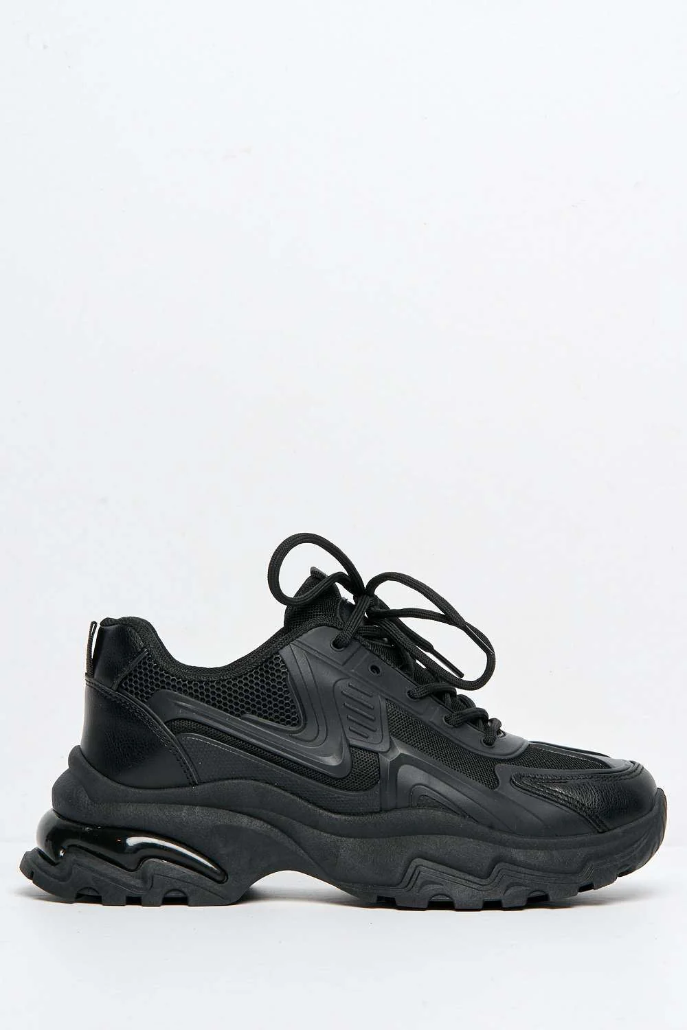 Yug Chunky Sole Lace-Up Trainers in Black - Image 5