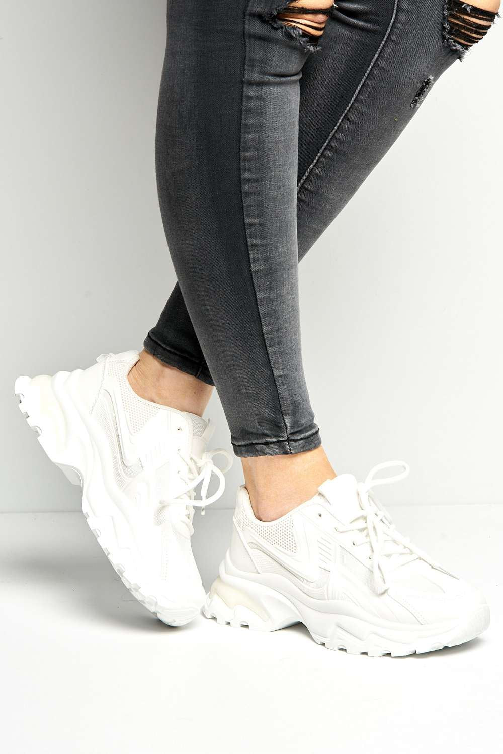 Yug Chunky Sole Lace-Up Trainers in White