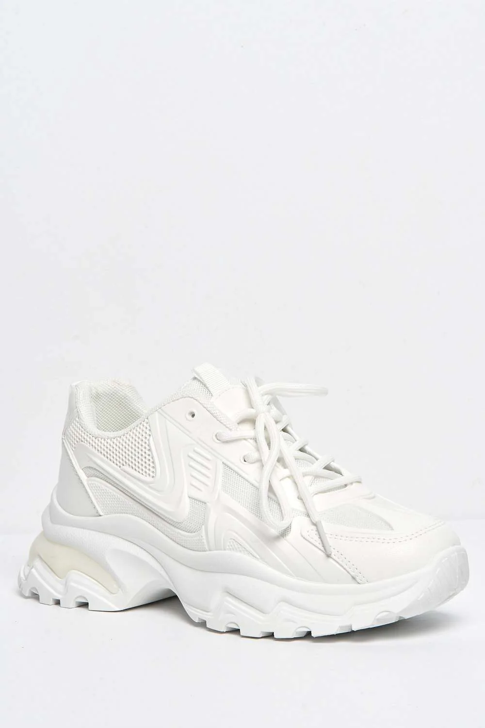 Yug Chunky Sole Lace-Up Trainers in White - Image 4